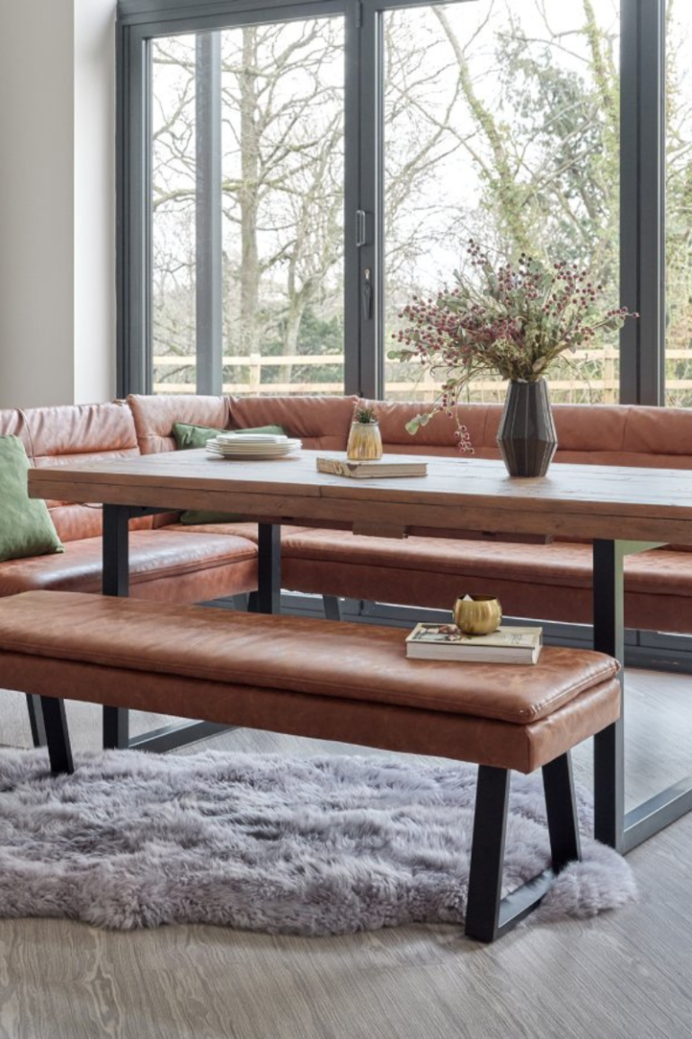 Adelaide Large Extending Table with Industrial Corner and Flat Bench - Tan